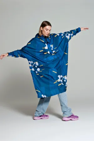 Japanese Blossom - Rain Poncho Blue