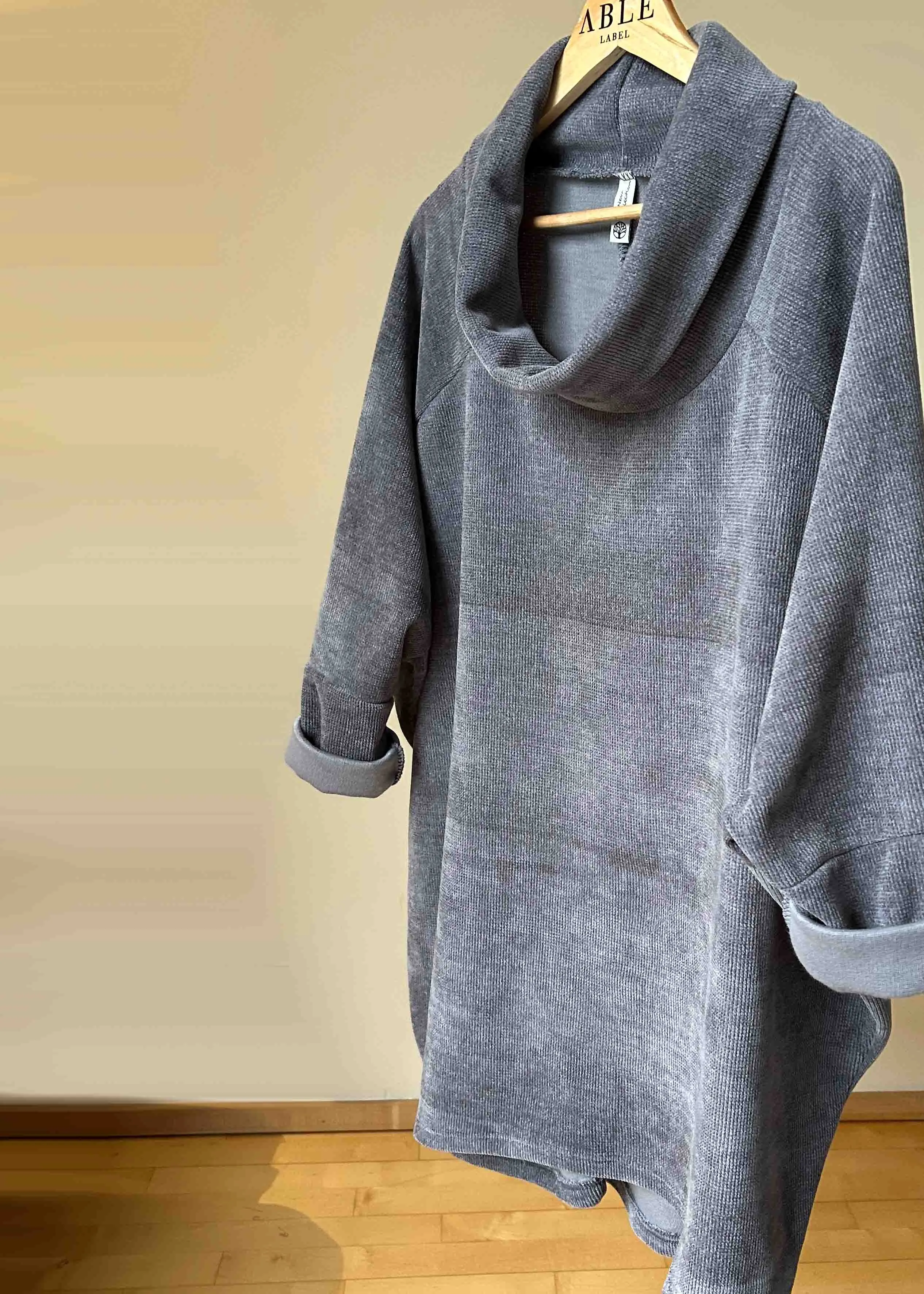 Kaida Raglan Sleeve Cord Cowl Neck Top