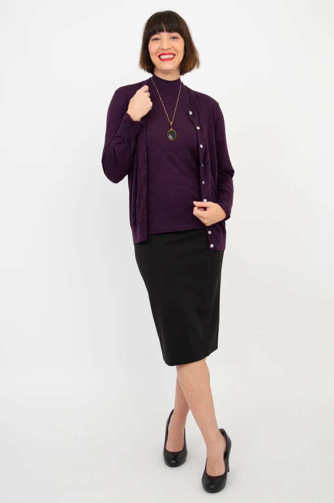 Kitten Cardigan, Plum, Merino Wool