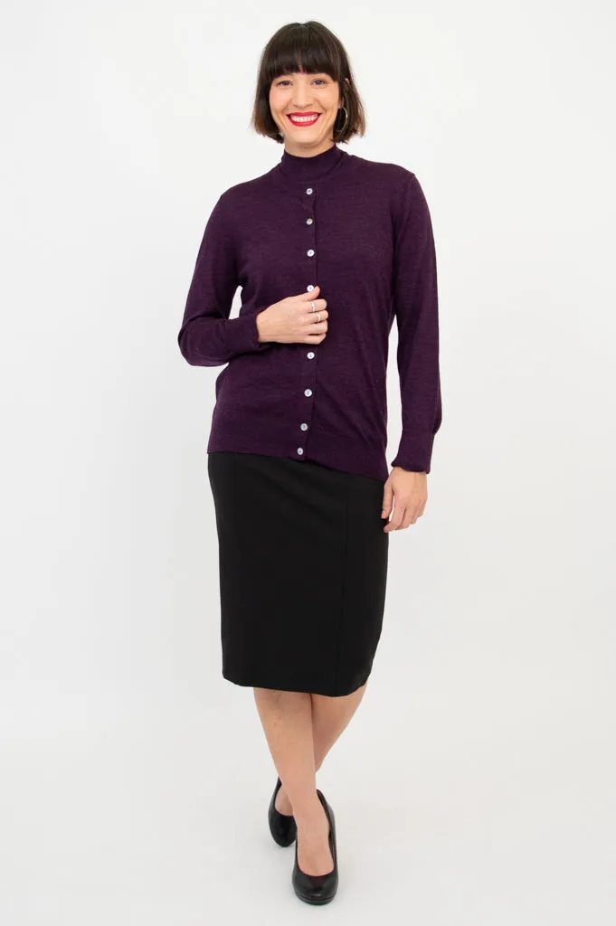Kitten Cardigan, Plum, Merino Wool