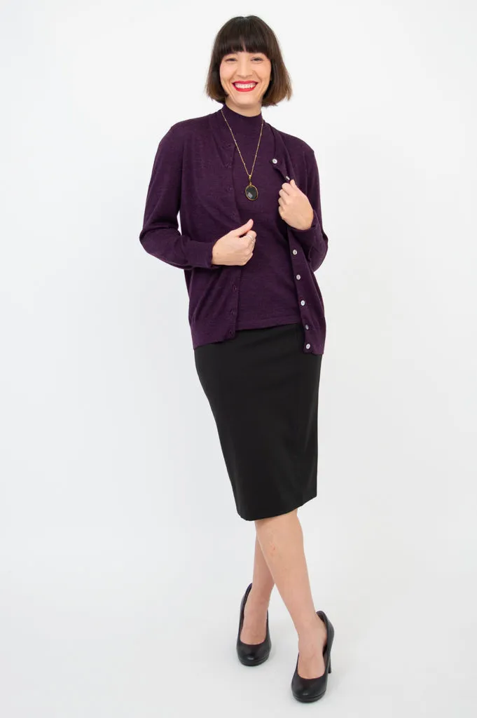 Kitten Cardigan, Plum, Merino Wool