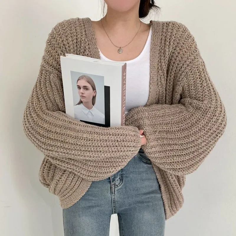Lantern Sleeve Knit Cardigan