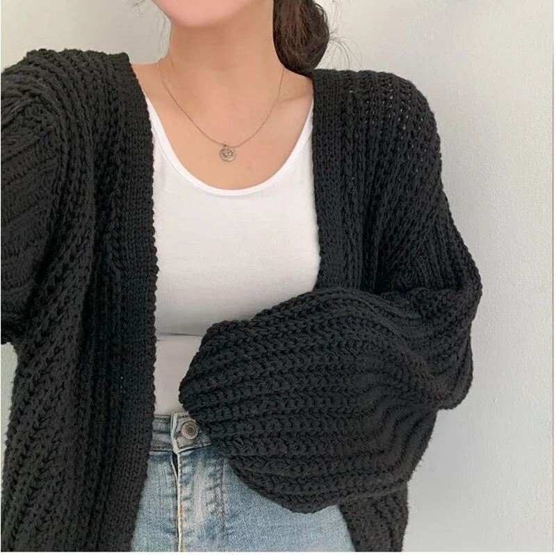 Lantern Sleeve Knit Cardigan