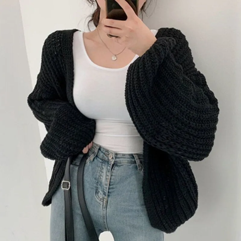 Lantern Sleeve Knit Cardigan
