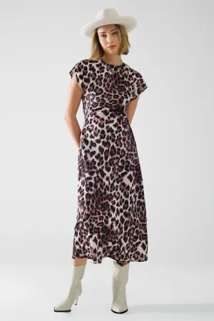 Leopard print maxi dress with knotted detail at the waist