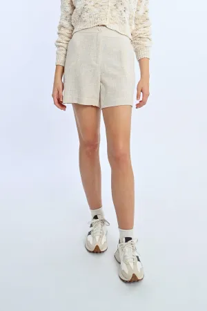Linen Blend Pleated Shorts