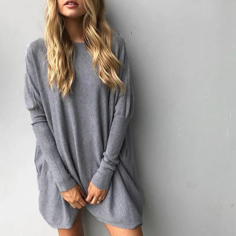 Long Batwing Sleeves Loose Pure Color Long Sweater