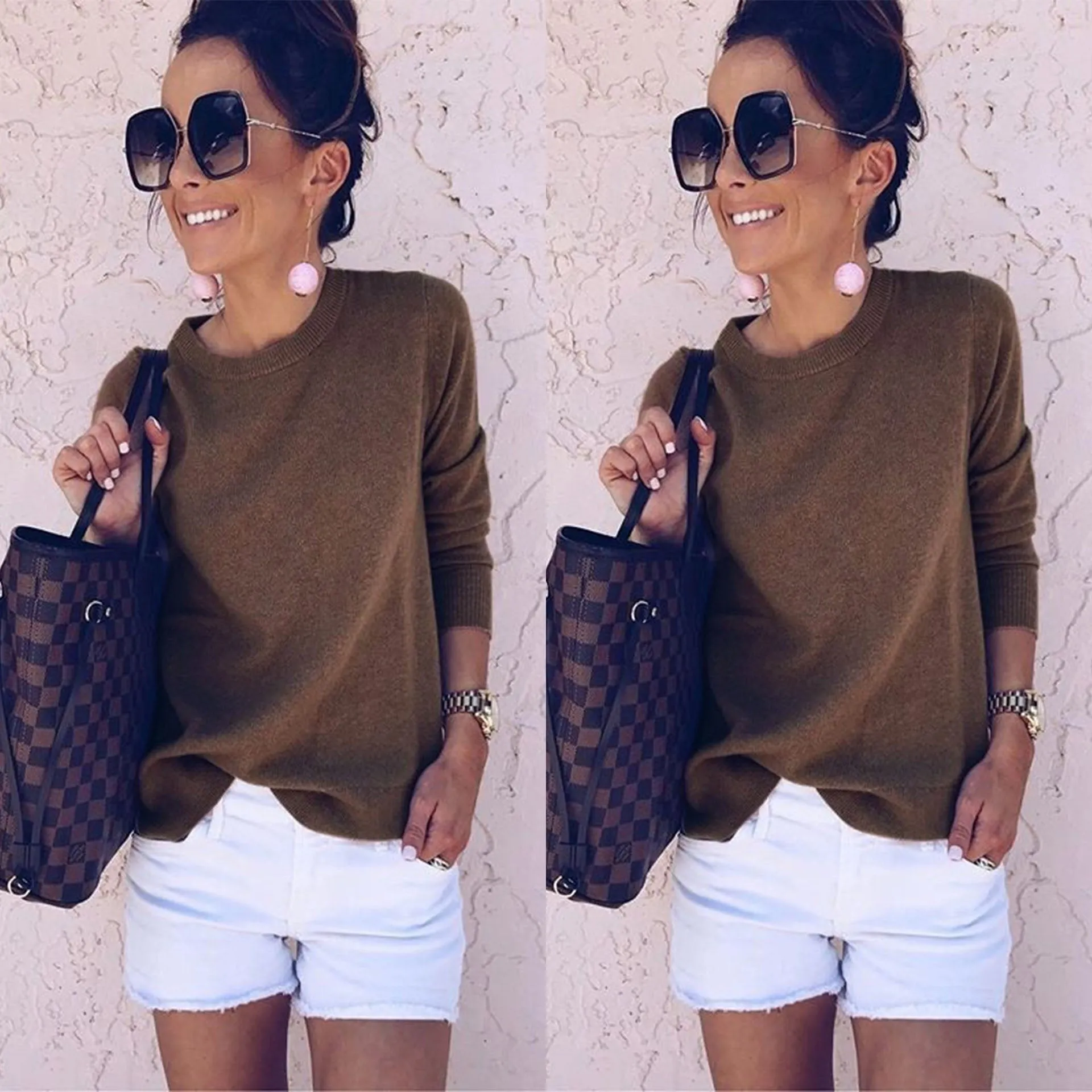 Long Sleeves Scoop Pure Color Irregular Pullover Sweater