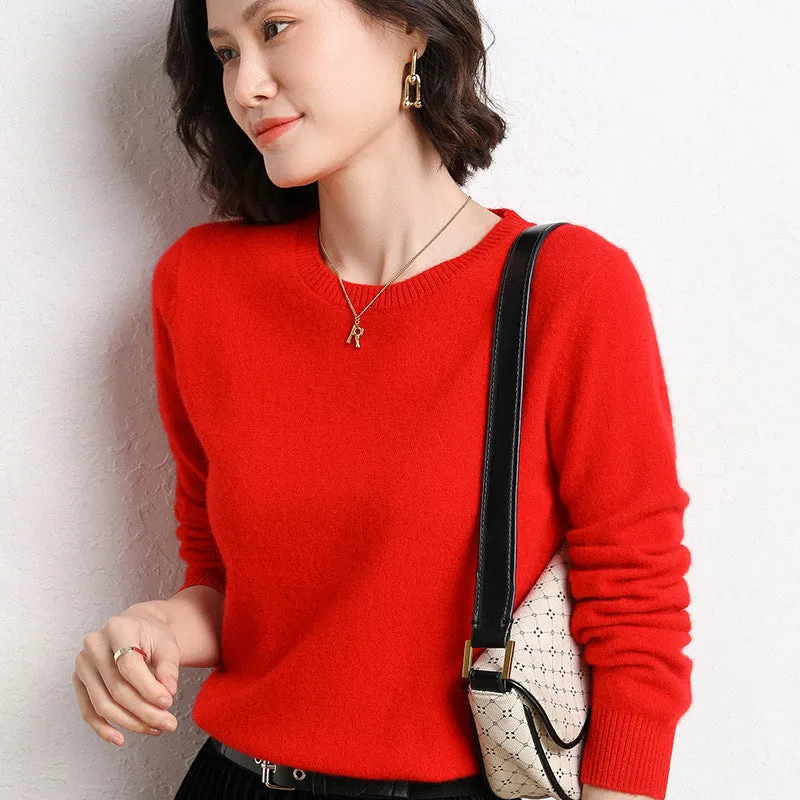 Long Sleeves Scoop Pure Color Irregular Pullover Sweater