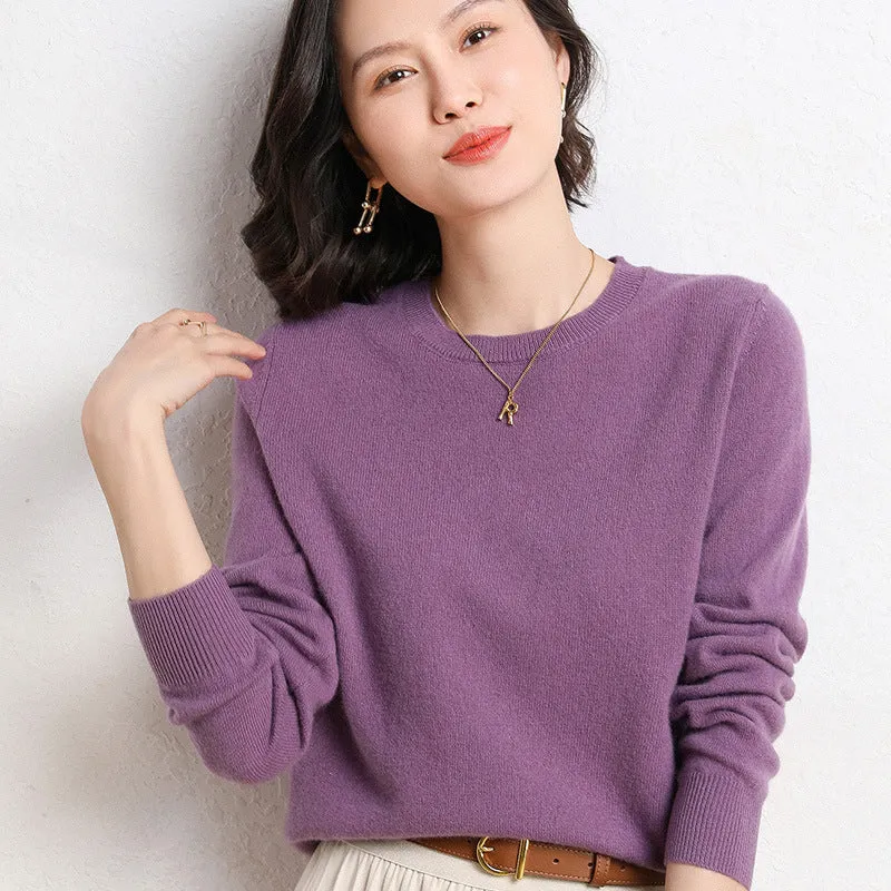 Long Sleeves Scoop Pure Color Irregular Pullover Sweater