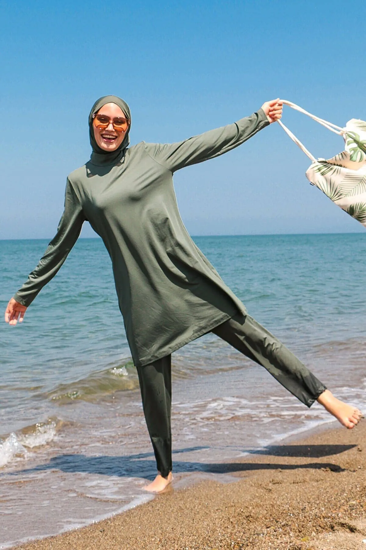 Lycra Khaki Burkini Modest Swimwear 1969