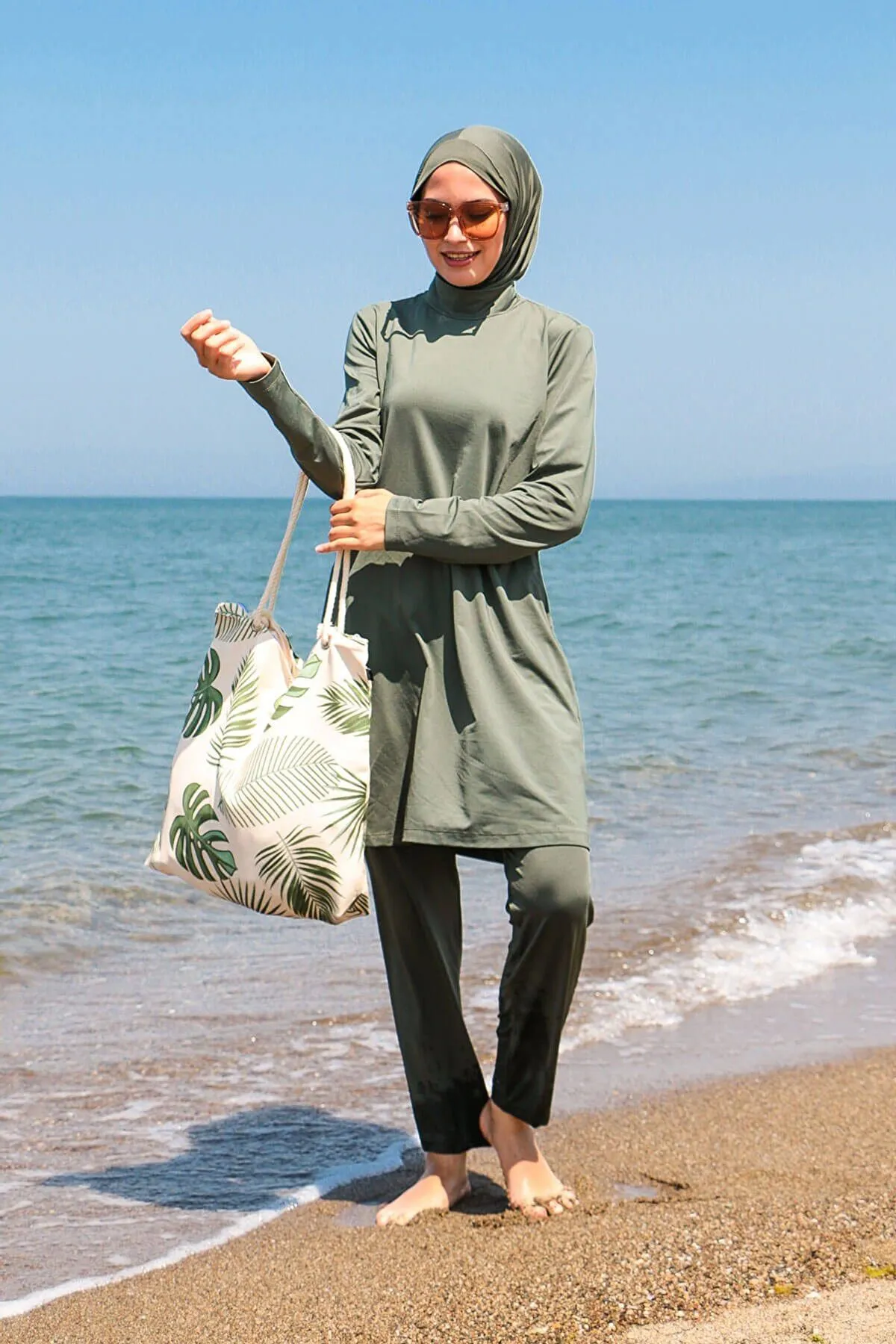 Lycra Khaki Burkini Modest Swimwear 1969