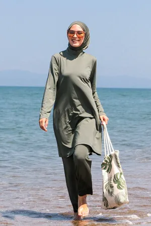 Lycra Khaki Burkini Modest Swimwear 1969