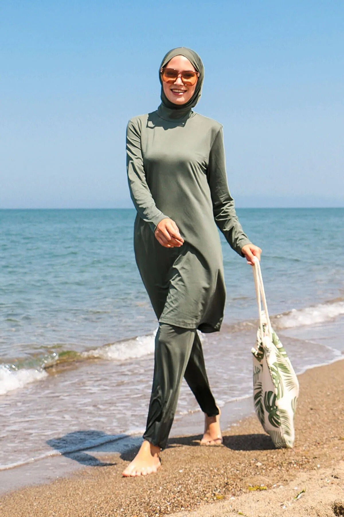 Lycra Khaki Burkini Modest Swimwear 1969