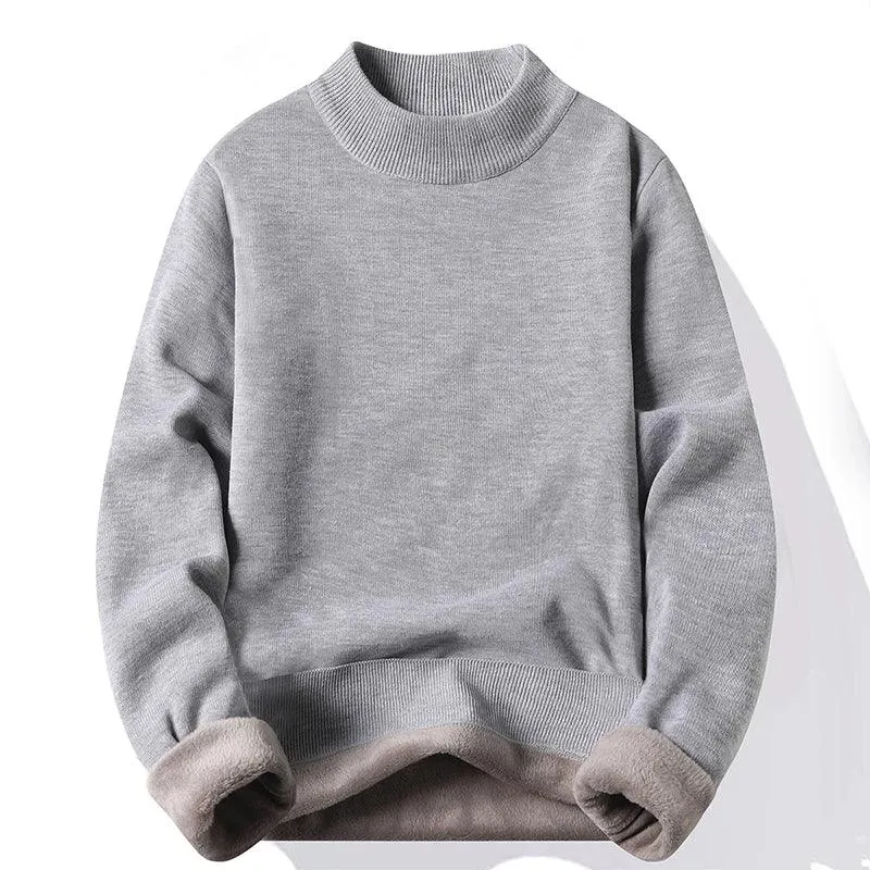 Men's Pullover Soft Sweater - Winter Velvet Fleece Warm Slim Fit Shirt