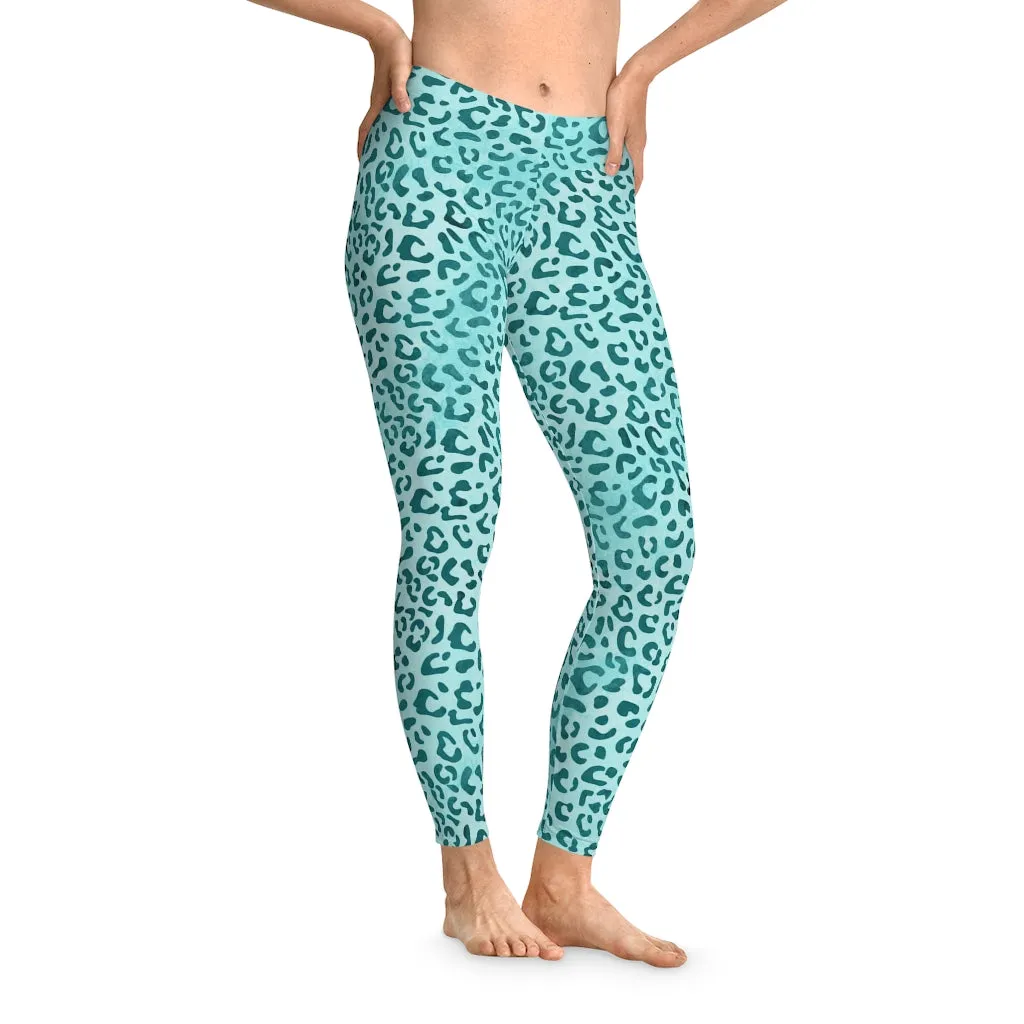 Mid Waist Leopard Camouflage Print Fitness Leggings_Aqua