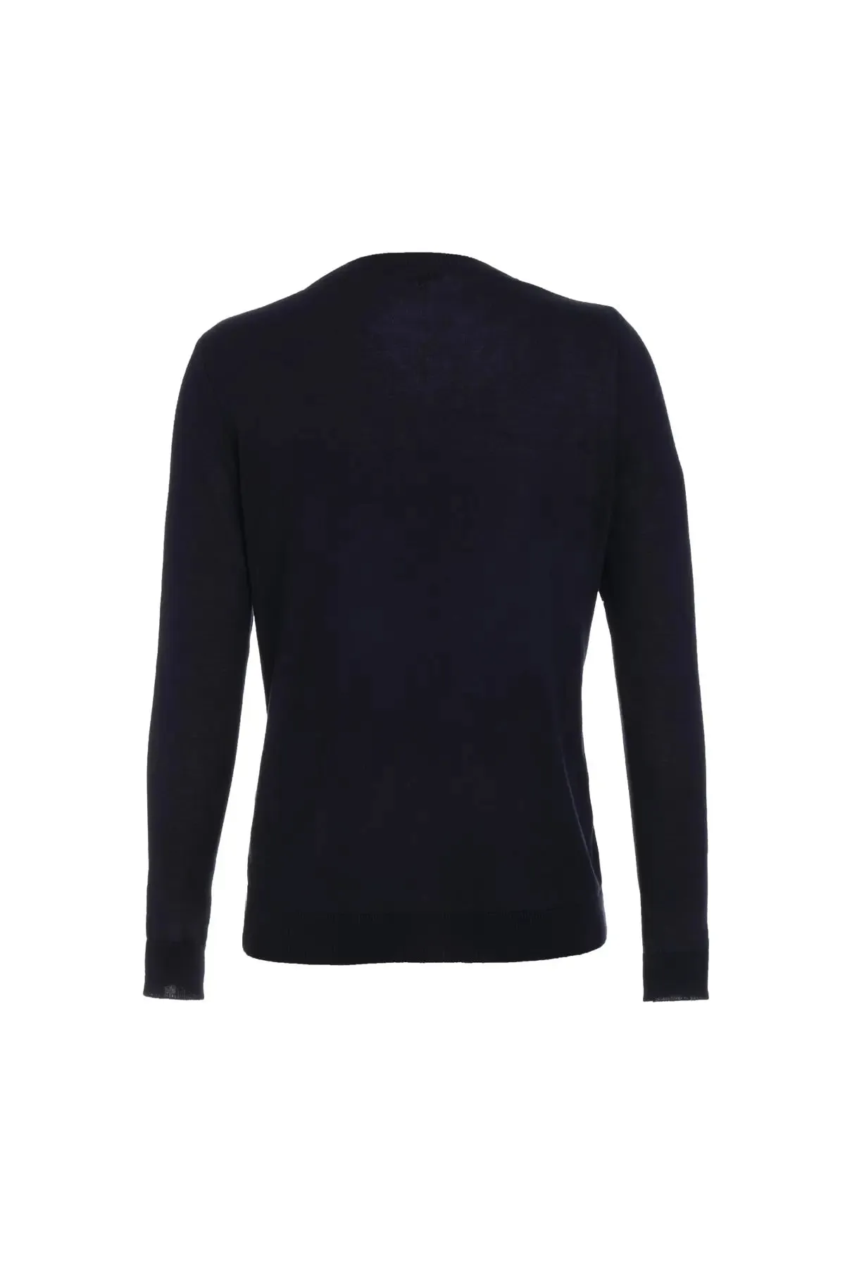Navy Blue Silk Goya Round Collar Long Sleeve Patterned Women's Cardigan