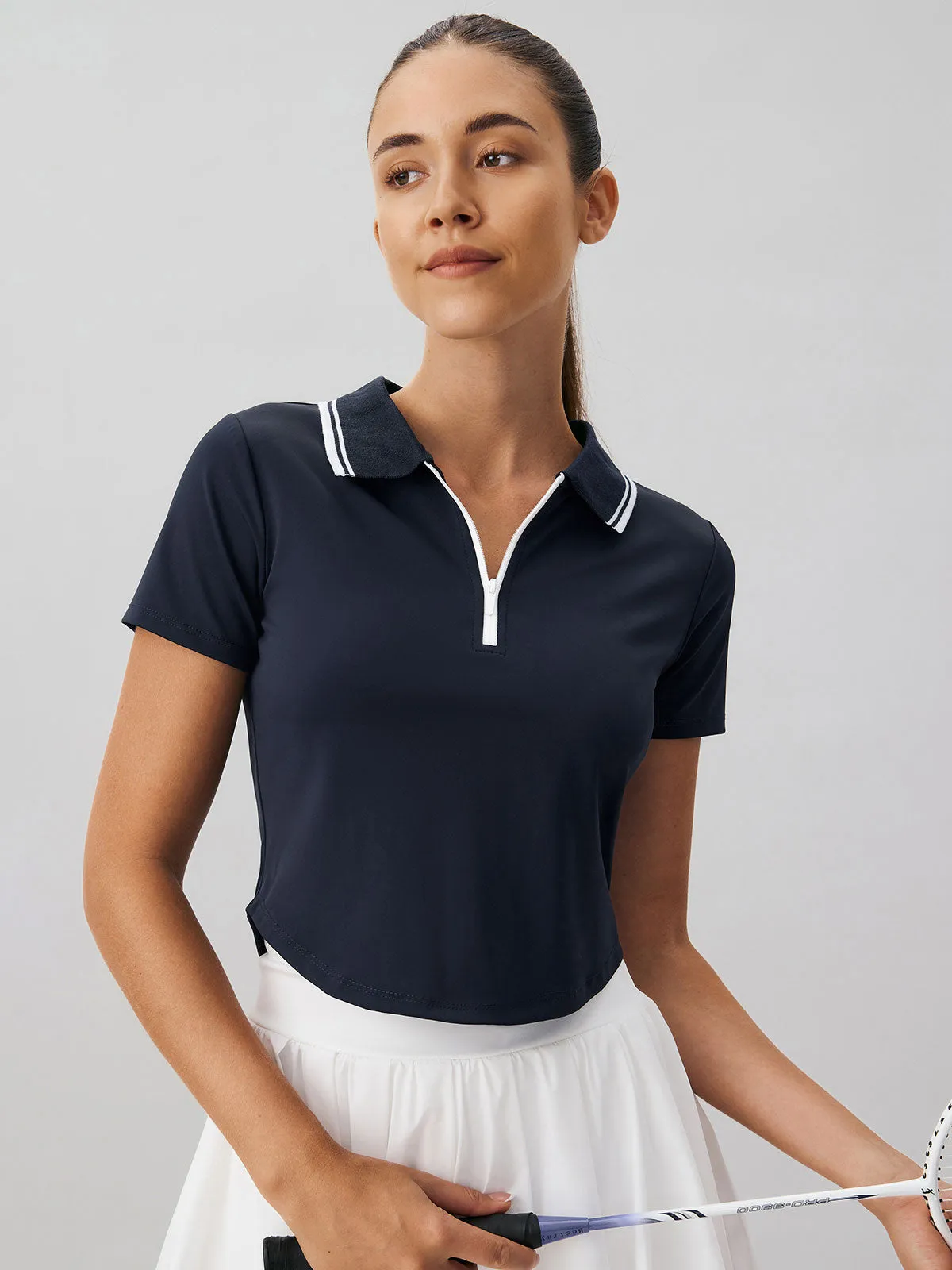 Navy Collar Short Sleeve Top - Light Support