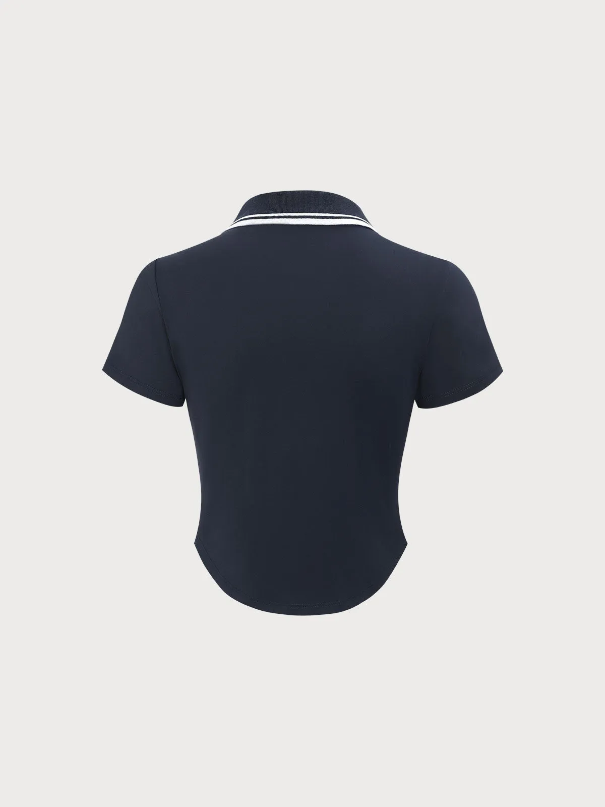 Navy Collar Short Sleeve Top - Light Support