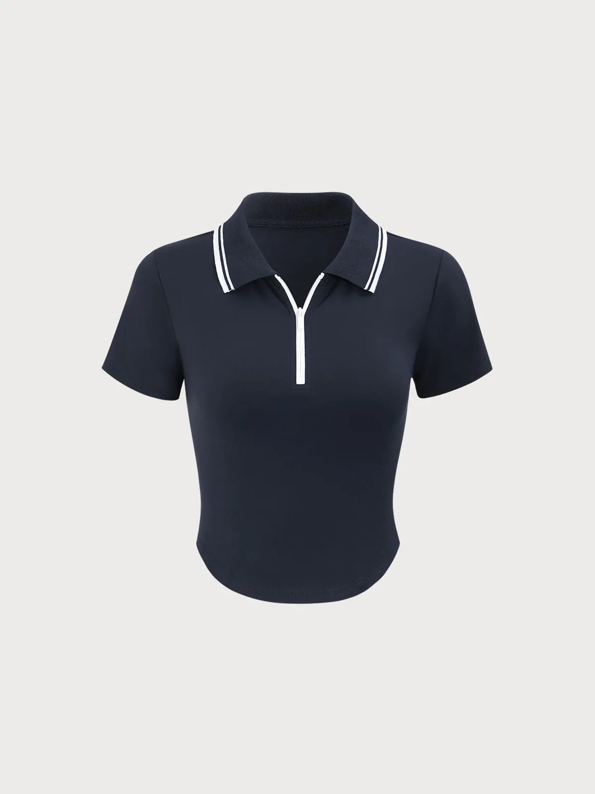 Navy Collar Short Sleeve Top - Light Support