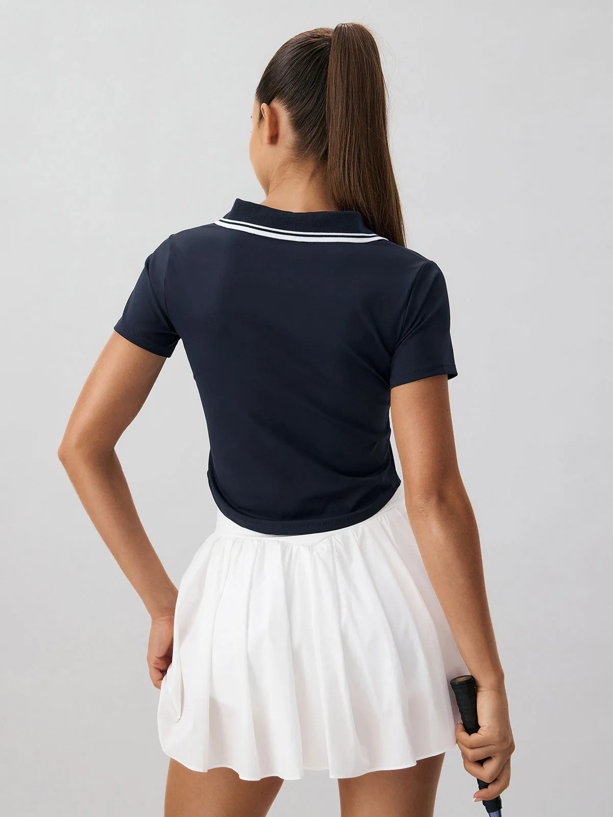 Navy Collar Short Sleeve Top - Light Support