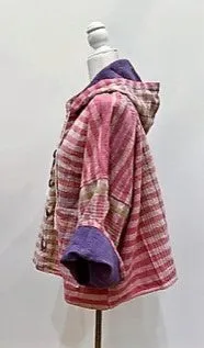 New Style Kantha Cropped Shacket Jacket (Pink Check)