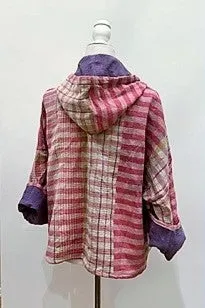 New Style Kantha Cropped Shacket Jacket (Pink Check)