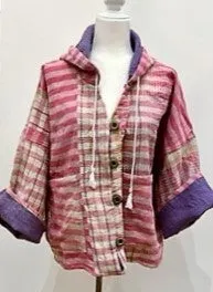 New Style Kantha Cropped Shacket Jacket (Pink Check)