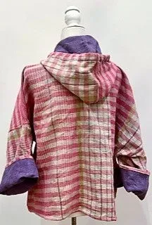 New Style Kantha Cropped Shacket Jacket (Pink Check)