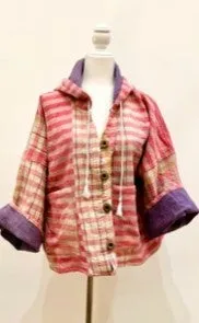 New Style Kantha Cropped Shacket Jacket (Pink Check)