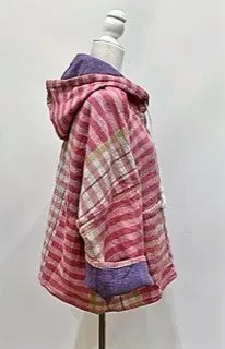 New Style Kantha Cropped Shacket Jacket (Pink Check)