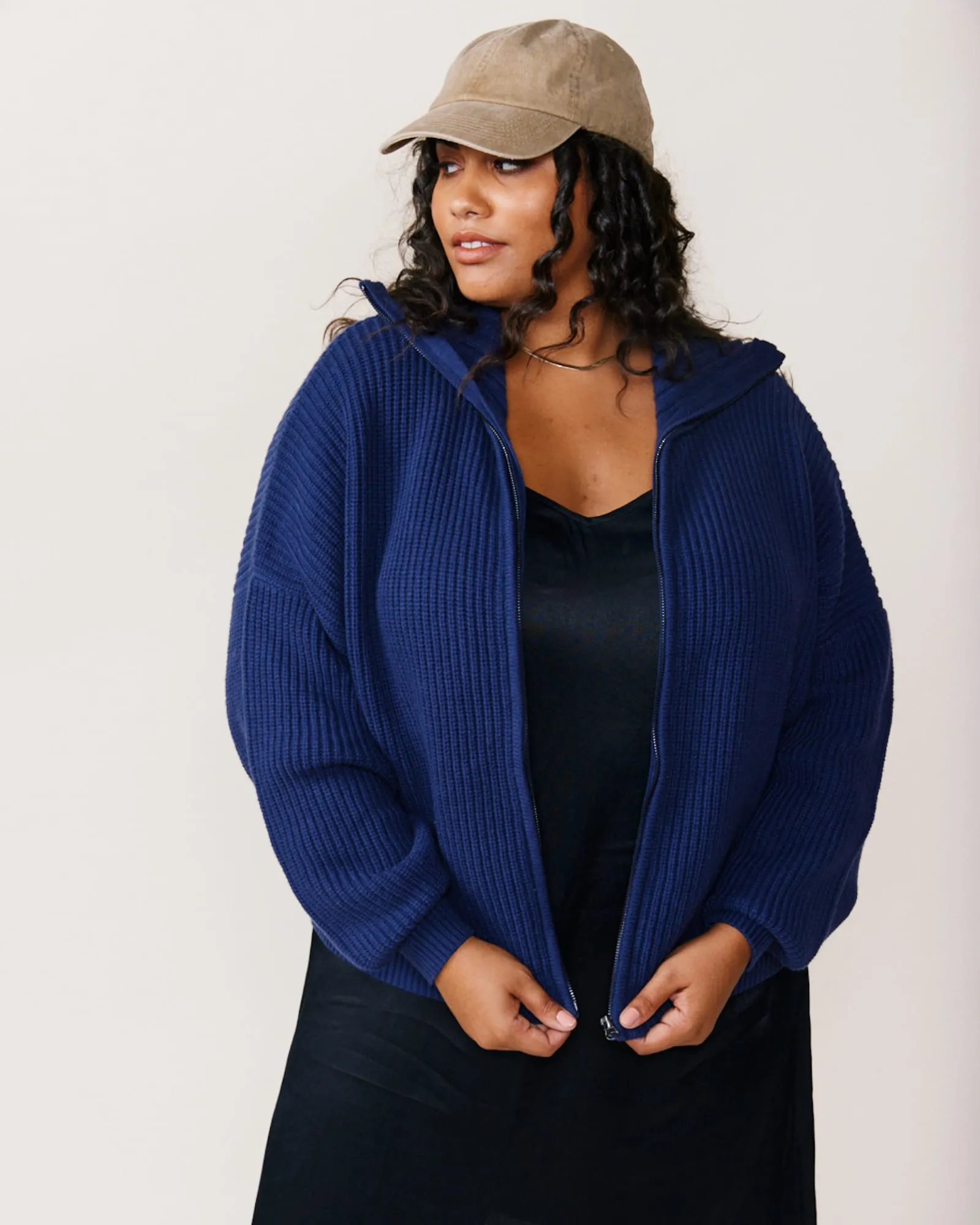 Norma Zip Front Sweater | Navy