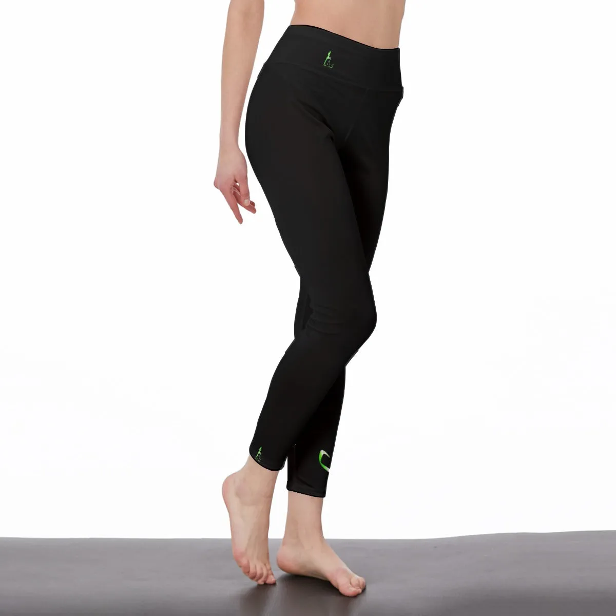 Officially Sexy Neon Green Laser Hearts High Waist Black Leggings (English)