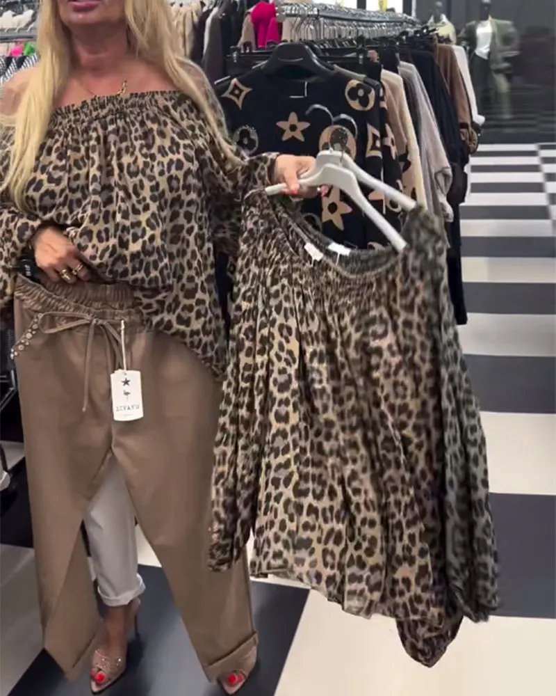 One shoulder leopard print fashionable blouse
