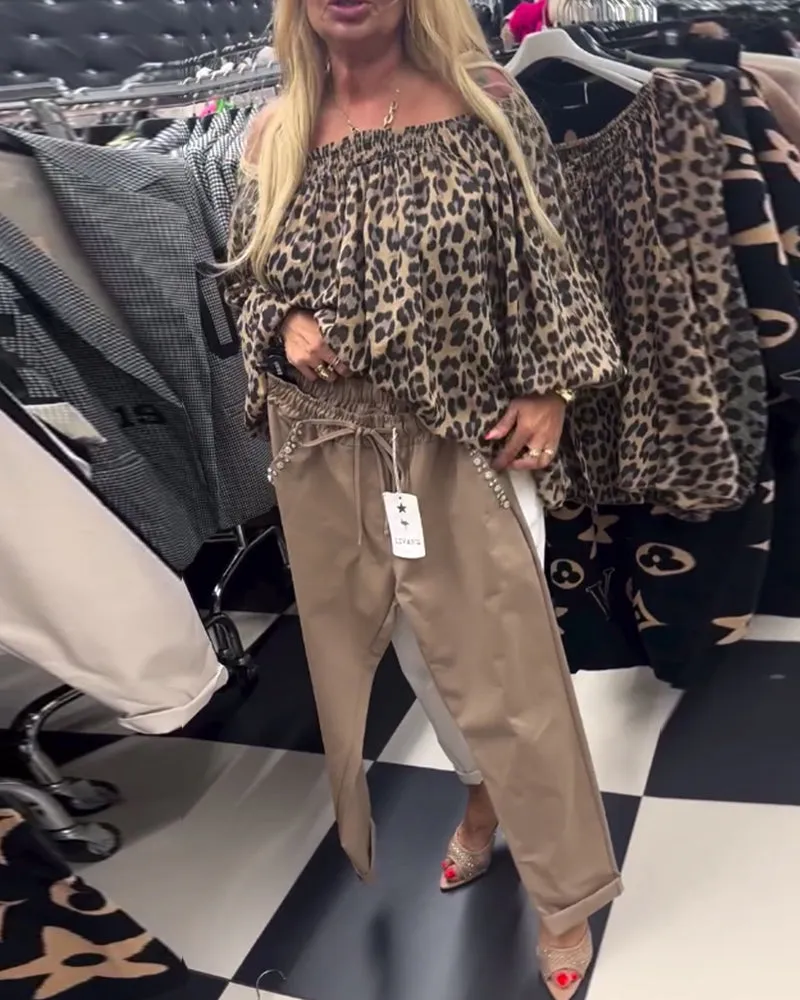 One shoulder leopard print fashionable blouse