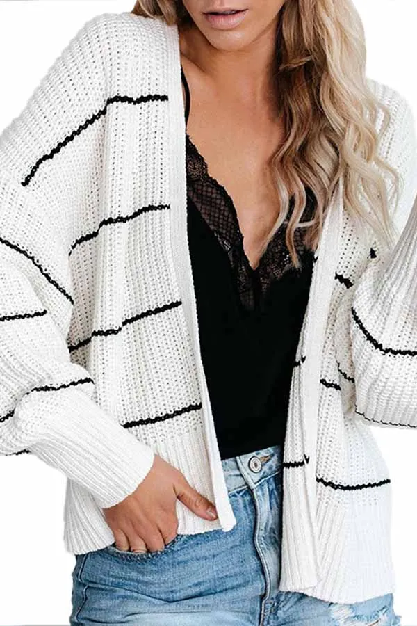 Open Front Bishop Sleeve Striped Cardigan Sweater