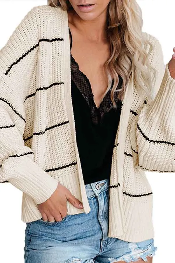 Open Front Bishop Sleeve Striped Cardigan Sweater