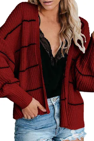Open Front Bishop Sleeve Striped Cardigan Sweater