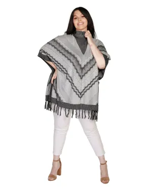 Plus Size Chevron Fringe Poncho | Heather Grey Combo