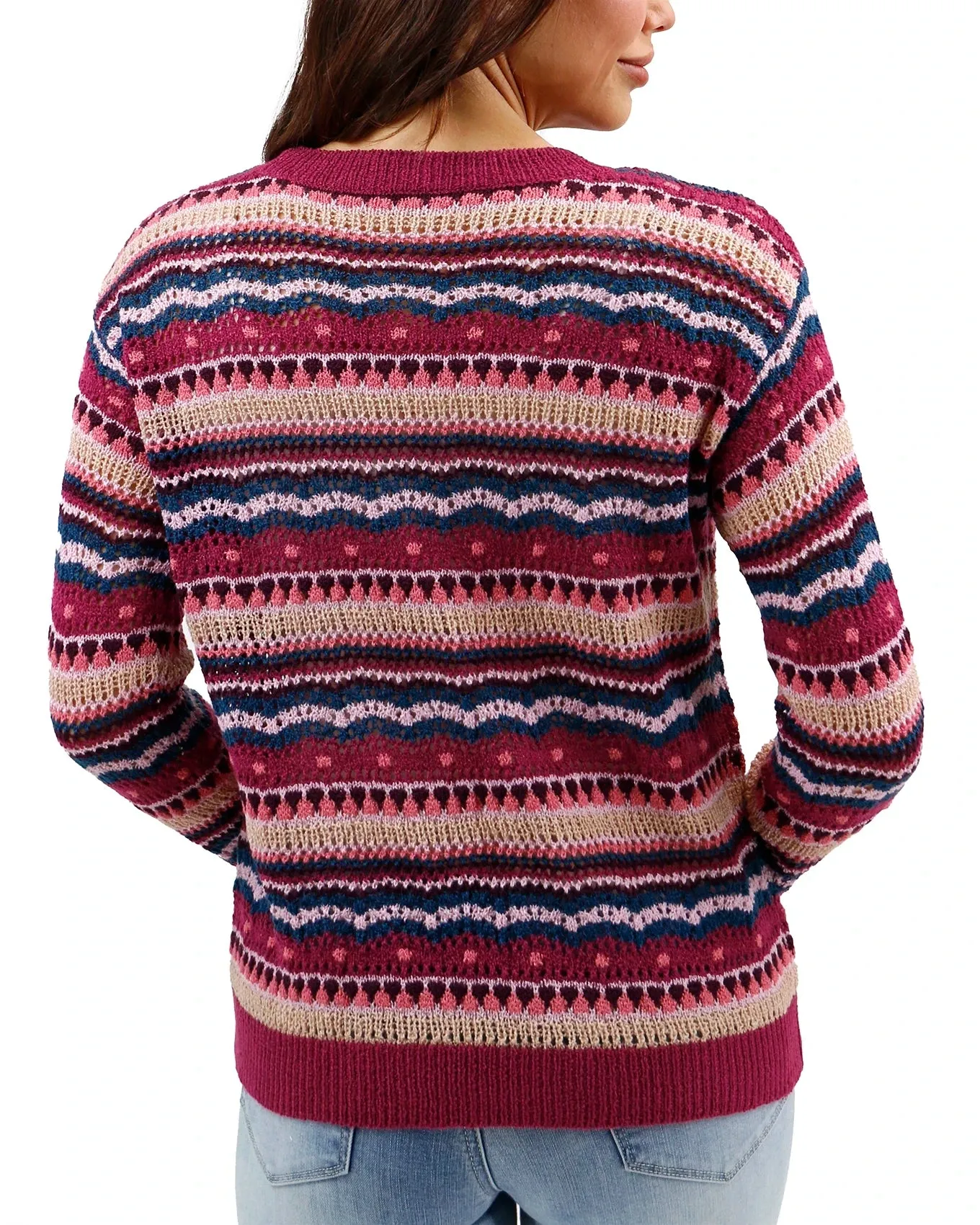 Pointelle Multi Jewel Striped Sweater