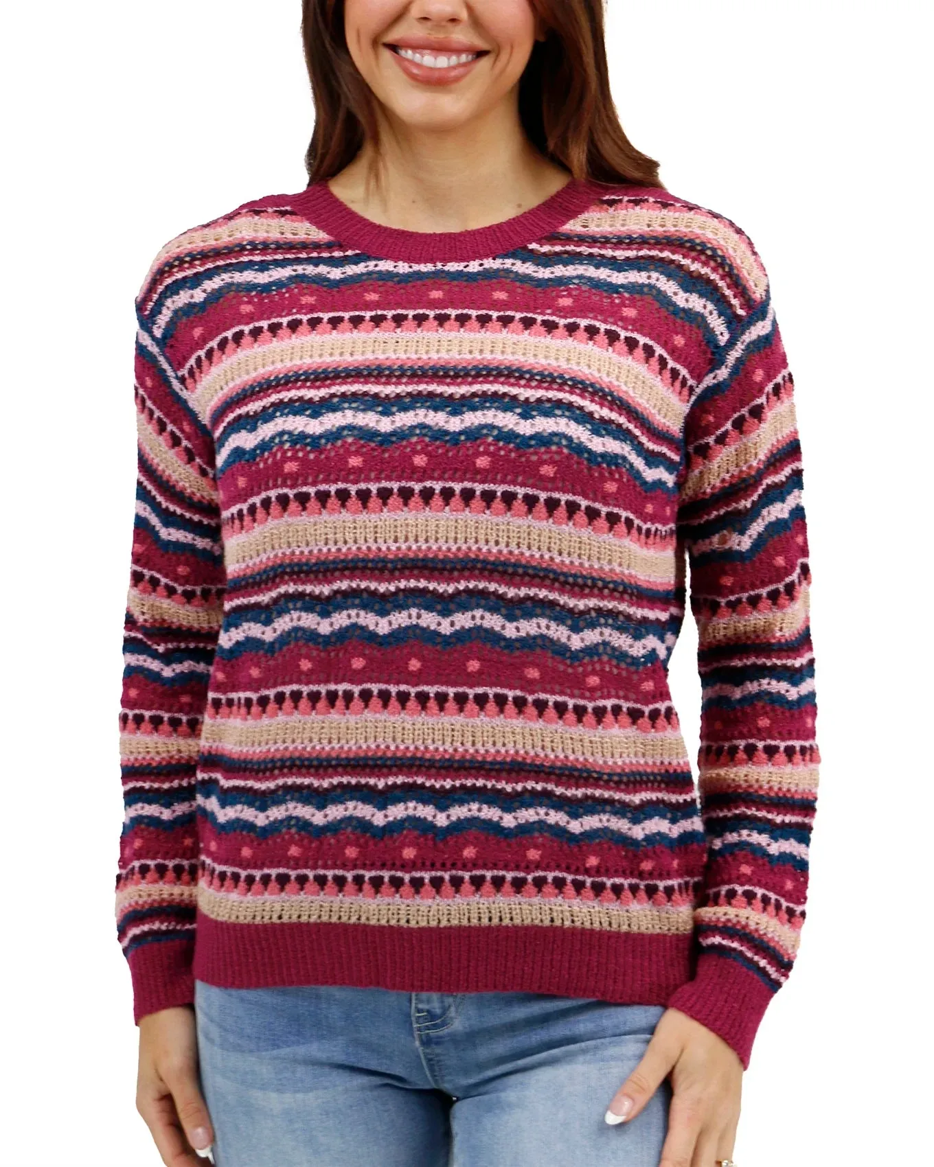 Pointelle Multi Jewel Striped Sweater
