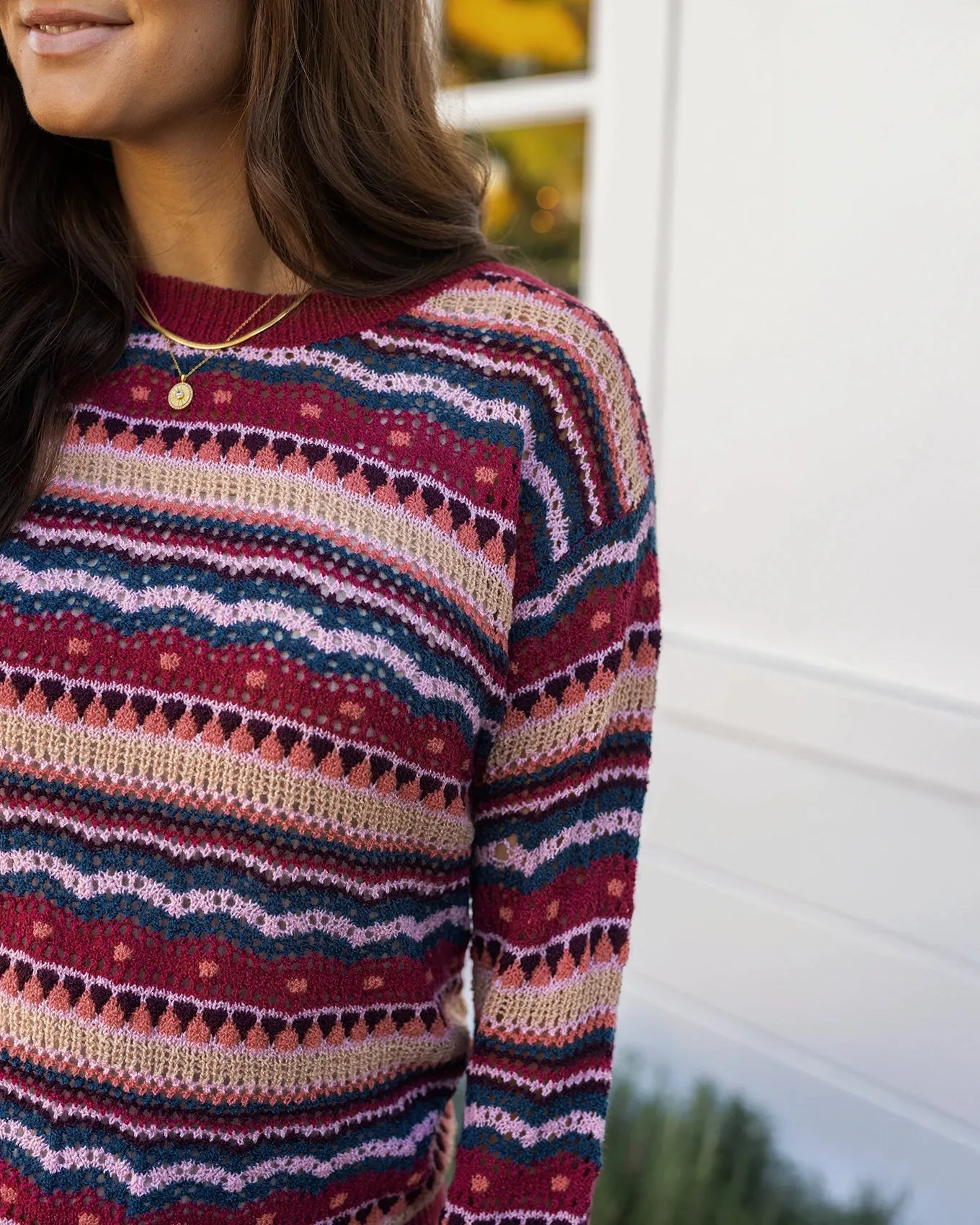 Pointelle Multi Jewel Striped Sweater