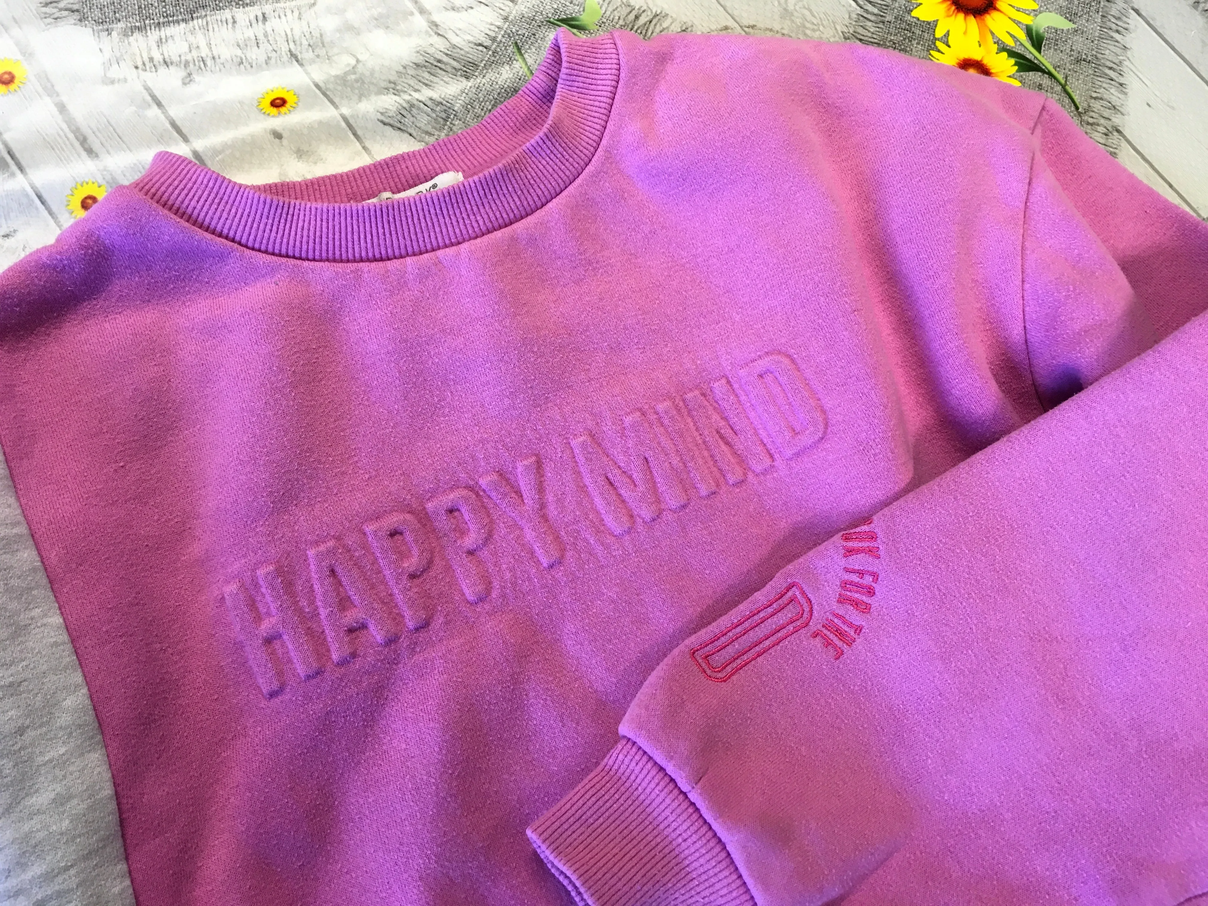 Primark Pink/Grey Happy Mind Cropped Jumper - Girls 10-11yrs