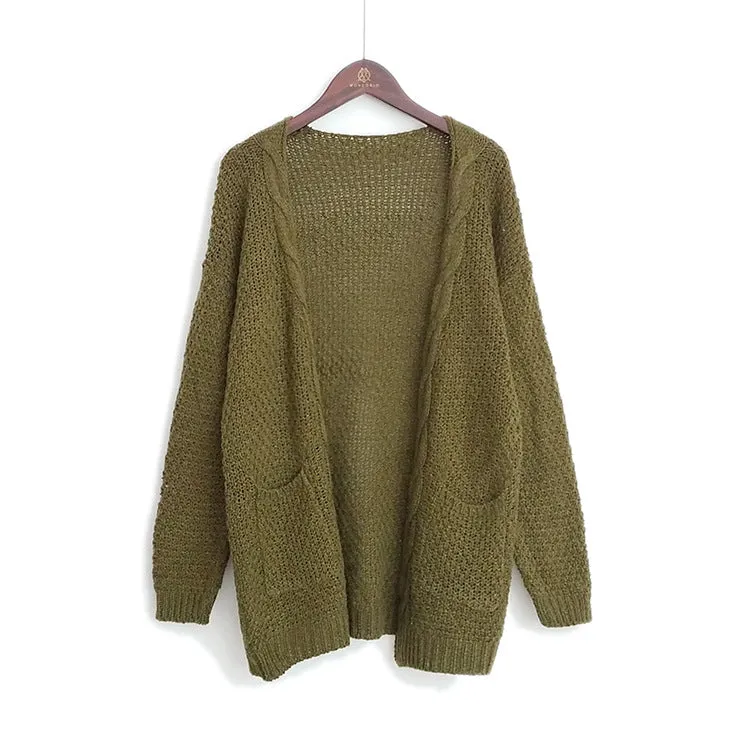 Pure Color Long Sleeves V-neck Long Cardigan