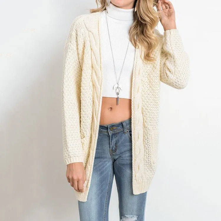 Pure Color Long Sleeves V-neck Long Cardigan