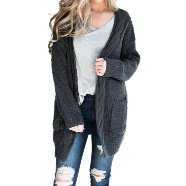 Pure Color Long Sleeves V-neck Long Cardigan