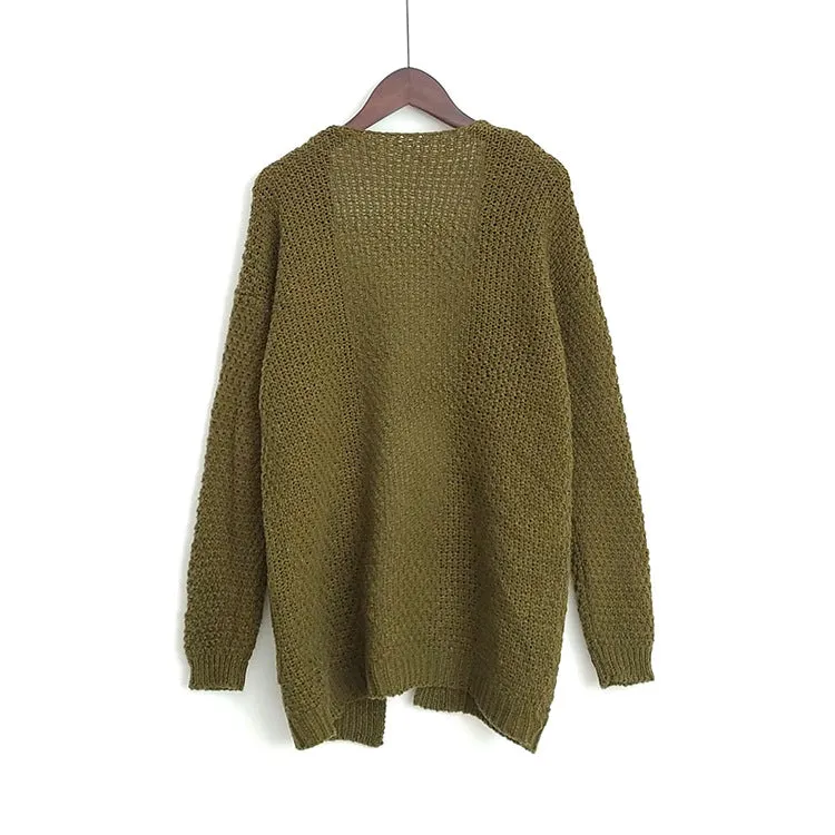 Pure Color Long Sleeves V-neck Long Cardigan