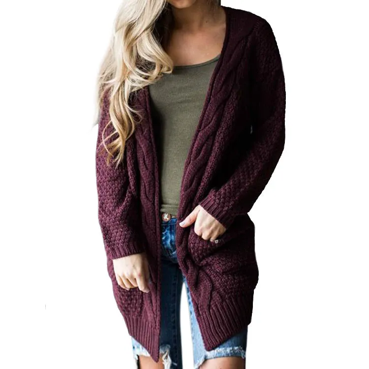 Pure Color Long Sleeves V-neck Long Cardigan