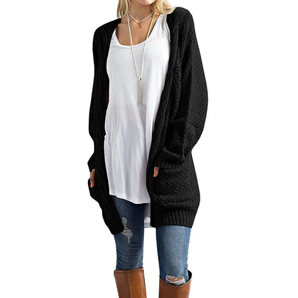 Pure Color Long Sleeves V-neck Long Cardigan