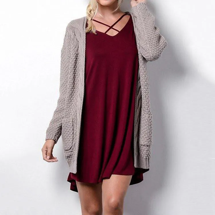 Pure Color Long Sleeves V-neck Long Cardigan